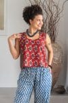 Womens Tops, 100% Cotton, Hand Block Print, Summer. Lola in vibrant red Pimento