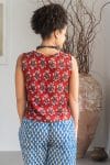 Womens Tops, 100% Cotton, Hand Block Print, Summer. Lola in vibrant red Pimento