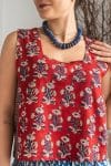 Womens Tops, 100% Cotton, Hand Block Print, Summer. Lola in vibrant red Pimento