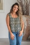 Womens Tops, 100% Cotton, Hand Block Print, Summer. Lola in black Ebony floral