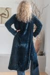 Womens, Odessa Silk Velvet Coat, hand block print, full body length with pockets, in Blue Luna.