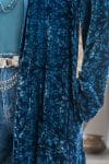 Womens, Odessa Silk Velvet Coat, hand block print, full body length with pockets, in Blue Luna.