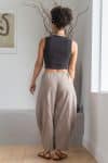 Womens Sol Pants, 100% cotton, hand stitched panels, shin/ankle length, drawstring waist and pockets. Stone