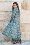 Womens, Tula Coat, full sleeve, 100% cotton, hand block print. In green hues and Pink Lotus Flowers - Padma
