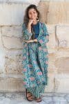 Womens, Tula Coat, full sleeve, 100% cotton, hand block print. In green hues and Pink Lotus Flowers - Padma