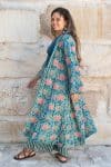 Womens, Tula Coat, full sleeve, 100% cotton, hand block print. In green hues and Pink Lotus Flowers - Padma