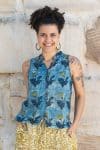 Womens, Tagai blouse, sleeveless, 100% cotton, hand block print, in natural Naspal Tulip