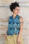 Womens, Tagai blouse, sleeveless, 100% cotton, hand block print, in natural Naspal Tulip