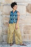Womens, Tagai blouse, sleeveless, & Florentis Culottes, 100% cotton, hand block print, in natural Naspal Tulip & golden Soleia