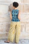 Womens, Tagai blouse, sleeveless, & Florentis Culottes, 100% cotton, hand block print, in natural Naspal Tulip & golden Soleia
