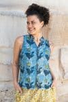 Womens, Tagai blouse, sleeveless, 100% cotton, hand block print, in natural Naspal Tulip