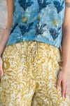 Womens, Tagai blouse, sleeveless, & Florentis Culottes, 100% cotton, hand block print, in natural Naspal Tulip & golden Soleia