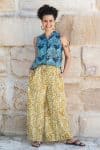 Womens, Tagai blouse, sleeveless, & Florentis Culottes, 100% cotton, hand block print, in natural Naspal Tulip & golden Soleia