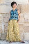 Womens, Tagai blouse, sleeveless, & Florentis Culottes, 100% cotton, hand block print, in natural Naspal Tulip & golden Soleia