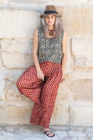 Womens, Apanna Pants, 100% cotton, hand block prints, in natural Natural Red - Henna Floret