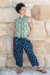 Womens, Tagai Blouse, sleeveless, & Sol Pant, 100% cotton, hand block print, hand stitched, in Evergreen and Indiga Nivara