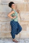Womens, Tagai Blouse, sleeveless, & Sol Pant, 100% cotton, hand block print, hand stitched, in Evergreen and Indiga Nivara