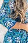 Womens, midi, Flamenco Dress, 100% Cotton, hand block print. Blue Green - Blue Lagoon