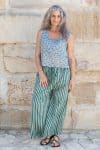 Womens, Lola Blouse & Florentis Culottes, 100% cotton, hand block print, in green tones - Eucalyptus & Verdara