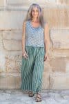 Womens, Lola Blouse & Florentis Culottes, 100% cotton, hand block print, in green tones - Eucalyptus & Verdara