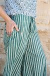 Womens, Florentis Culottes, 100% cotton, hand block prints, in green stripes - Verdara