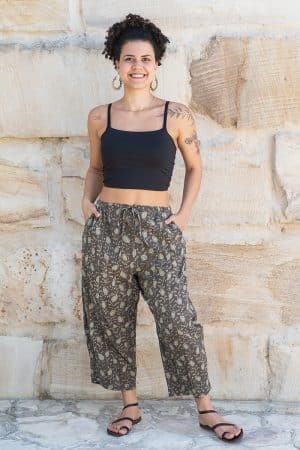 Womens, Sol Pant, 100% cotton, hand block print, hand stitched, in natural Kassis Raga