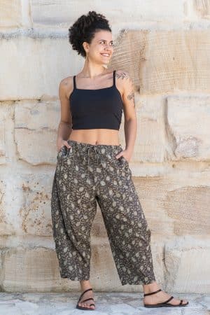 Womens, Sol Pant, 100% cotton, hand block print, hand stitched, in natural Kassis Raga