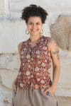 Womens, Tagai blouse, sleeveless, 100% cotton, hand block print, in natural rustic red - Jivana