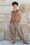 Womens, Tagai Blouse, sleeveless, & Sol Pant, 100% cotton, hand block print, hand stitched, in rustic red Jivana & Stone