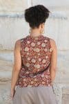 Womens, Tagai blouse, sleeveless, 100% cotton, hand block print, in natural rustic red - Jivana
