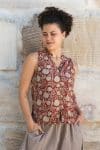 Womens, Tagai blouse, sleeveless, 100% cotton, hand block print, in natural rustic red - Jivana