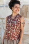Womens, Tagai blouse, sleeveless, 100% cotton, hand block print, in natural rustic red - Jivana