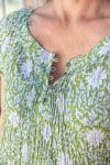 Womens, Sundra blouse, cap sleeves, 100% cotton, hand block print. In vibrant Evergreen