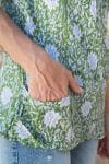 Womens, Sundra blouse, cap sleeves, 100% cotton, hand block print. In vibrant Evergreen