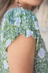 Womens, Sundra blouse, cap sleeves, 100% cotton, hand block print. In vibrant Evergreen