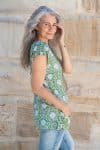 Womens, Sundra blouse, cap sleeves, 100% cotton, hand block print. In vibrant Evergreen
