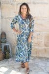 Womens, midi, Flamenco Dress, 100% Cotton, hand block print. Blue Green - Alora