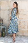 Womens, midi, Flamenco Dress, 100% Cotton, hand block print. Blue Green - Alora