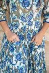 Womens, midi, Flamenco Dress, 100% Cotton, hand block print. Blue Green - Alora