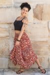 Womens, Coco Skirt, 100% cotton, hand block print. In rustic red - Rubira