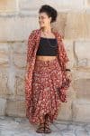 Womens, Shimla Coat, & Coco Skirt, 100% cotton, hand block print. In rustic red - Kalika and Rubira