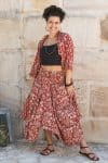 Womens, Shimla Coat, & Coco Skirt, 100% cotton, hand block print. In rustic red - Kalika and Rubira