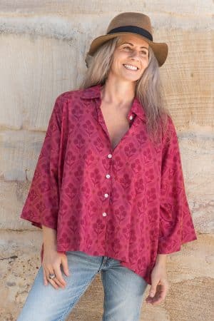 Womens, Vintage Sari Amira blouse - silk - vibrant pink - Saffi