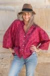 Womens, Vintage Sari Amira blouse - silk - vibrant pink - Saffi