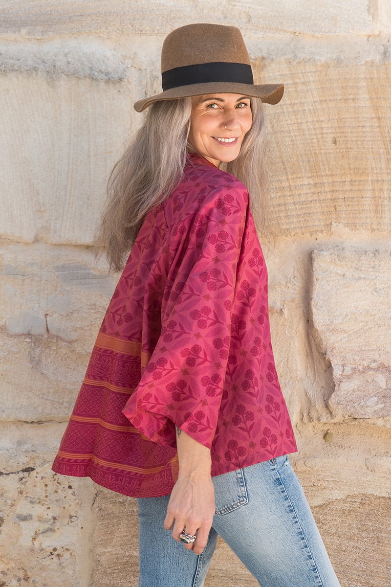 Womens, Vintage Sari Amira blouse - silk - vibrant pink - Saffi