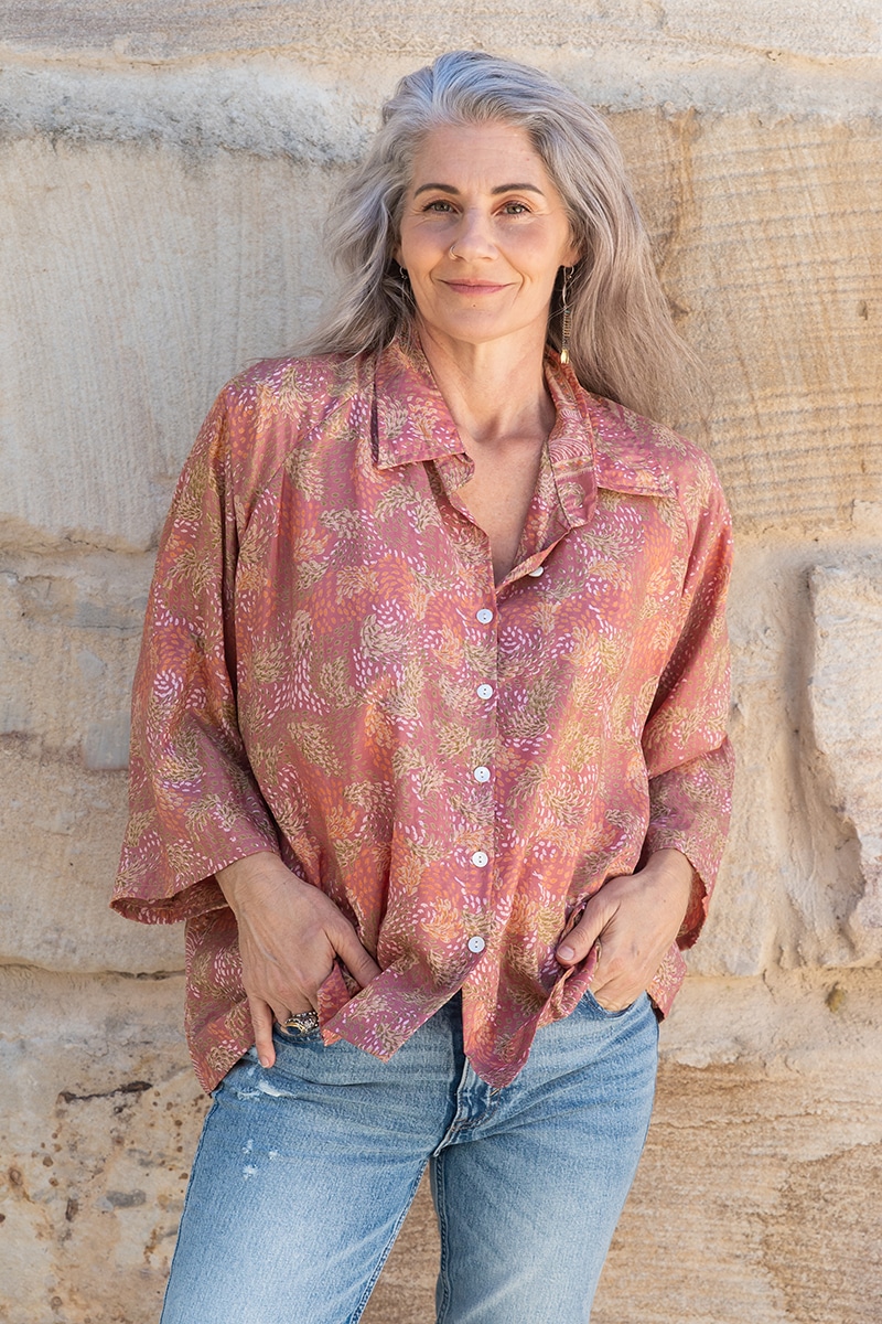 Womens, Vintage Sari Amira blouse - silk - in soft tones - Amala