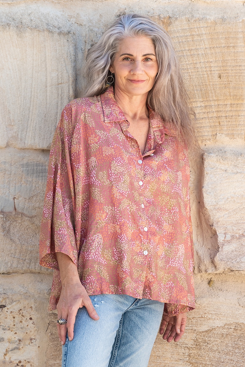 Womens, Vintage Sari Amira blouse - silk - in soft tones - Amala