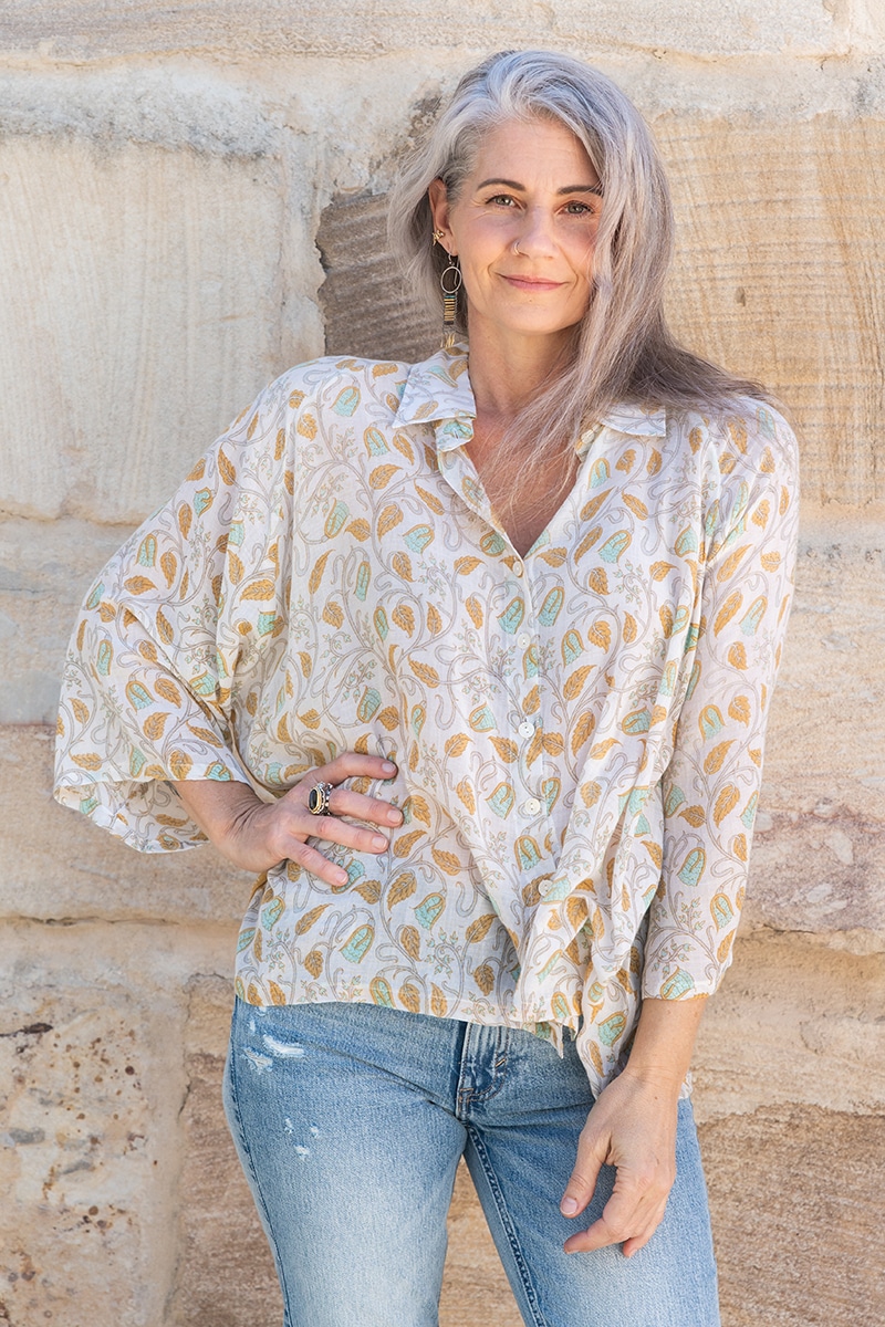 Womens, Vintage Sari Amira blouse - cotton - in soft tones - Elan