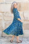 Womens, midi, Flamenco Dress, 100% Cotton, hand block print. Blue Green - Wren