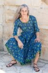 Womens, midi, Flamenco Dress, 100% Cotton, hand block print. Blue Green - Wren